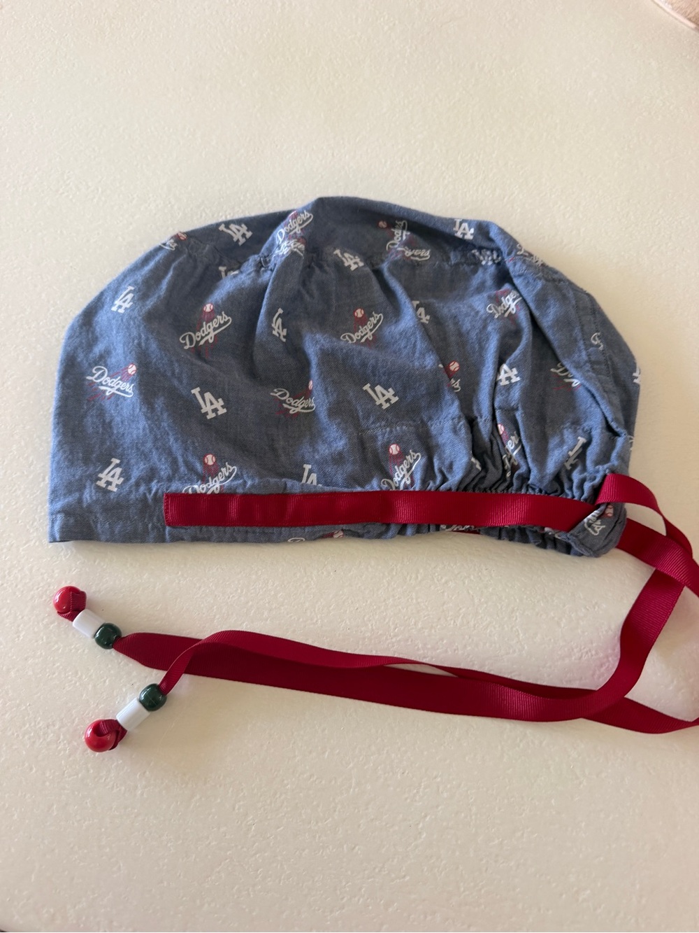 Scrub Cap - Gray with Red Ties